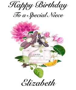 PERSONALISED Hand Finished Perfume & Flowers Birthday Card - Any Relation & Name - Picture 1 of 2