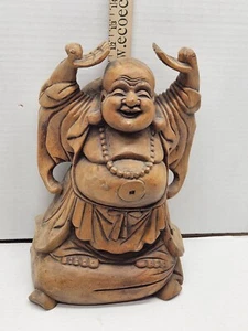 Happy Buddha Hotei Wood Carving Statue handmade Bali art - Picture 1 of 6
