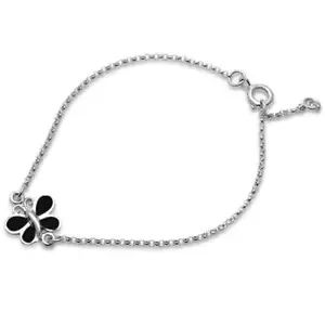 Cute! Butterfly Black Onyx .925 Sterling Silver Bracelet 6.5"+1" Extension - Picture 1 of 2