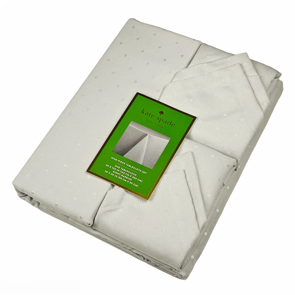 Kate Spade Larabee Dot Gray Cotton Tablecloth 60"x102" Rectangular & 8 Napkins - Image 1 of 1