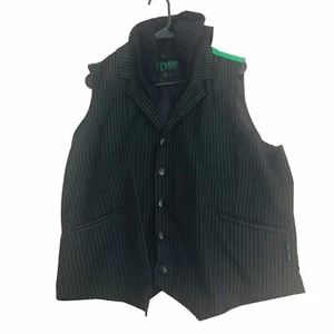 VTG Tripp NYC Hooded Pinstripe Punk Goth Joker Vest Blk Grn Whimsigoth Men XL - Picture 1 of 14