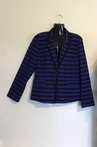 Ellen Tracy Women’s Black And Blue Striped Blazer/Jacket. Size L - Picture 1 of 8