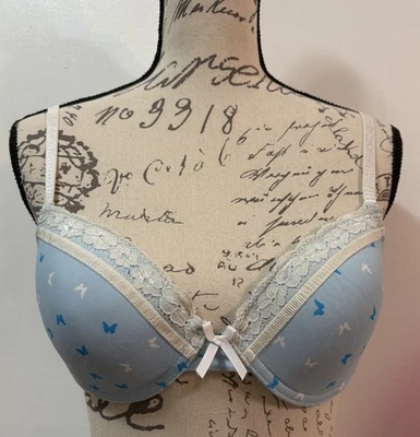 Sujetador con aros pushup JESSICA SIMPSON 34B acolchado azul mariposas encaje Foto 1 de 4