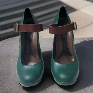 Zapatos de salón Marni Mary Jane talla 39/8 de goma verde piel de becerro Rockabilly Pinup - Imagen 1 de 7