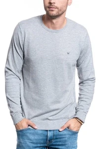 Wrangler Strickpullover Herren Large Baumwolle Freizeit Outdoor Rundhals mittelgrau meliert - Bild 1 von 6