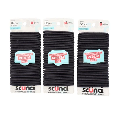 3 PACK No Damage Medium-Hold Elastic Hair Ties, Black 32 Count Each (96 Total) - Image 1 of 4