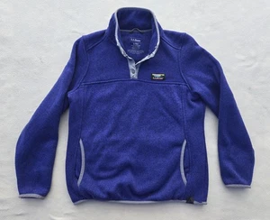 L.L.Bean Sweater Womens Small Petite Blue Heather Quarter Snap Fleece Pullover - Picture 1 of 11