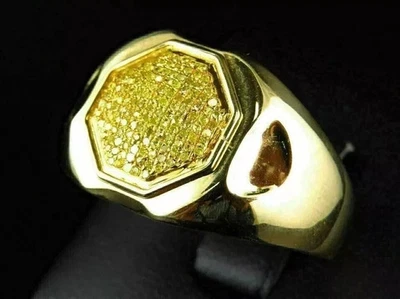 Мужское обручальное кольцо с цитрином круглой огранки 3 карата с покрытием из желтого золота 14 карат - Изображение 1 из 4