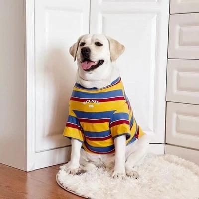 Soft Dog Stripes Vest Large Size Dog Short Sleeve Dog Clothes  Labrador - Image 1 of 4