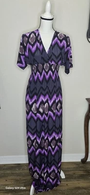 Vestido informal CHRISTINA LOVE púrpura/negro/blanco bohemio estampado suroeste M Foto 1 de 4