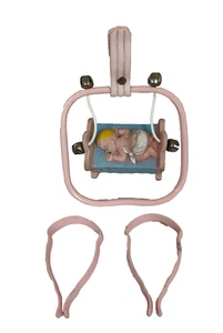 Vintage 1950s Alan-Jay Carriage Cradle Crib Toy pink baby in cradle - Picture 1 of 16