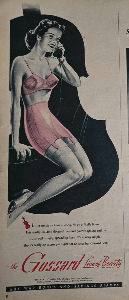 1944 Mujer Rosa Gossard Faja Ligas Sujetador Protectores contra la fatiga Anuncio De Colección Foto 1 de 1
