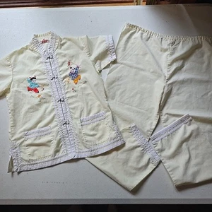 Vintage Chinese Kimono Plum Blossoms Kids Clothing Size 10 Pajama Outfit - Picture 1 of 10