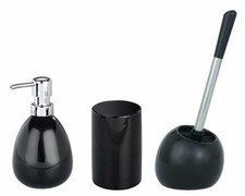 WENKO 3er Set Accessoires Bad Seifen Spender WC Bürste Zahnputz Becher Polaris