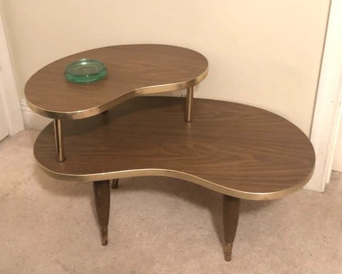 (MCM) MID CENTURY MODERN 2 TABLE SET, TROPHY SHELF, AND ROTARY PHONE Cover