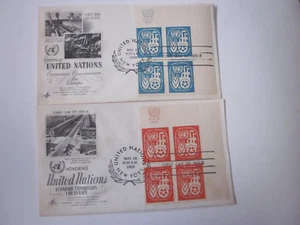 UN FDC 1959 #71-72 SET OF 2 CORNER BLOCK 2 ART CRAFT #4 & #8 cachet - Picture 1 of 3
