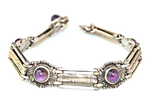 ANTIQUE STERLING SILVER GUSTAV HAUBER JUGENDSTIL ART NOUVEAU AMETHYST BRACELET - Picture 1 of 9