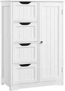 Wooden Floor Cabinet, Side Storage Organizer with 4 Drawers and 1 Cupboard, Free - Picture 1 of 12