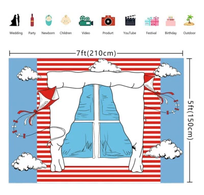 Telón de fondo de ventana rojo azul de dibujos animados revelación de género de bebé decoración de fiesta de baby shower Foto 1 de 4