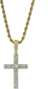 Cross Necklace for Men 14K Gold&Silver Plated Solid Iced out CZ Lab Cubic Zircon