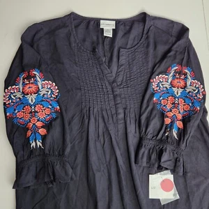 NWT Liz Claiborne Embroidered Sleeve Peasant Blouse Women Size Small Floral Boho - Picture 1 of 8