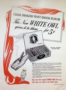 Stampa annuncio VINTAGE ~ Sigari di marca gufo bianco ~ Sigari fumatori vogliono sapore Havana - Foto 1 di 1