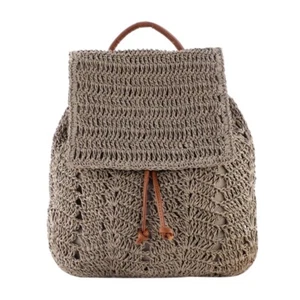Women Straw Backpack Shoulders Bag Handmade Crochet bag for grocery and shopppin - Picture 1 of 6