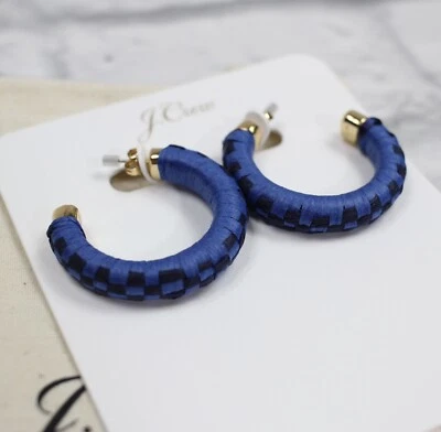 Pendientes de aro de rafia J Crew azul/negro nuevos con etiquetas Foto 1 de 3