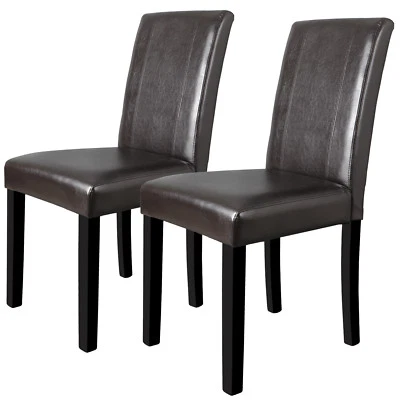 Set of 2 Dining Side Chairs High Brown PU Leather Elegant Design Home Kitchen - Image 1 of 4