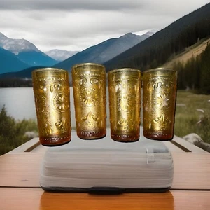 Vintage Brockway Glass Co. AMERICAN CONCORD Amber Juice Glasses Set Of 4. 4” - Picture 1 of 3
