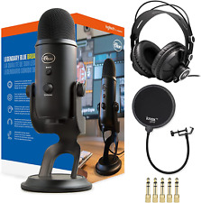 Yeti USB Microphone (Blackout) Bundle with Knox Gear Headphones and Pop Filter (