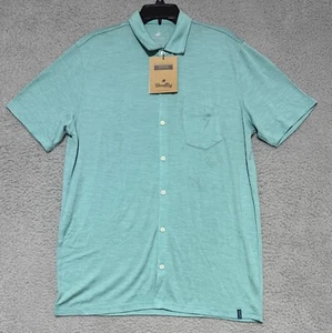 Camisa lanuda 100 % lana merino cascada aguamarina manga corta abotonada para hombre grande - Imagen 1 de 7