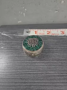 Vintage Sterling Silver Taxco Mexico Malachite Inlay Pill Box 25G ORMULA - Picture 1 of 5