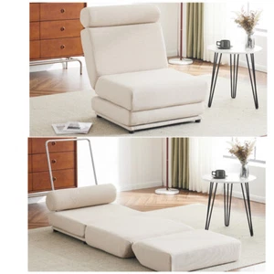 Modern Portable Folding Lazy Sofa Floor Chair Sofa Lounger Bed with Pillow-White - Picture 1 of 11