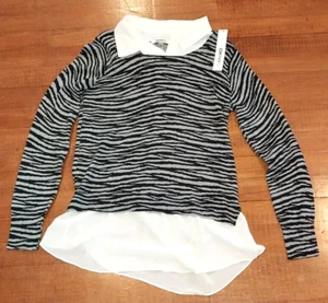 Maglione pullover DKNYC look a strati integrato finta camicia scintillante zebrato piccolo - Foto 1 di 7