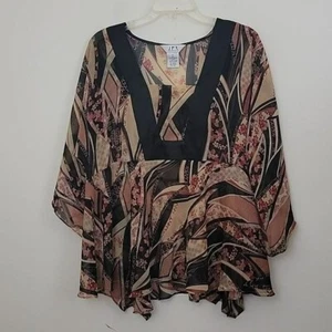 JPR Separates Black, Red, Tan Artsy Semi Sheer Empire Waist Top XL - Picture 1 of 11