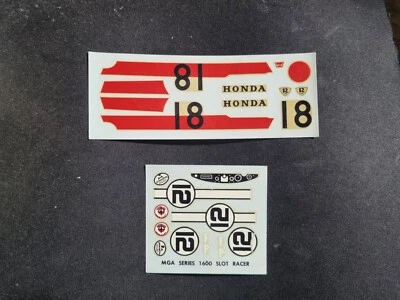 Russkit #18 Honda & Monogram # 12 MGA 1600- 1/24 - Slot Car Decal - Unused - Image 1 of 4