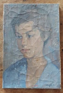 antique painting to restore portrait signed ANGELI 61 gouache - Picture 1 of 10