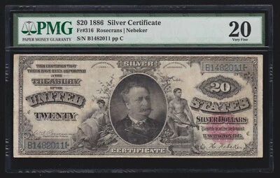 US 1886 $20 Manning Silver Certificate 'Diamond' Back Note FR 316 PMG 20 (-011) - Image 1 of 2