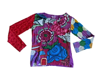 DESIGUAL Kids Girls Beaded Floral Print Multicolor Long Sleeve Shirt Bow 13 / 14 - Image 1 of 4