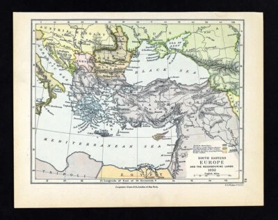 Antique Map SE Europe Greece Turkey Black Sea Ukraine Bulgaria Constantinople - Image 1 of 3
