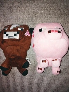 2 Minecraft Plush Brown Cow Jinx & Pink Pig 6" 2014 - Picture 1 of 2