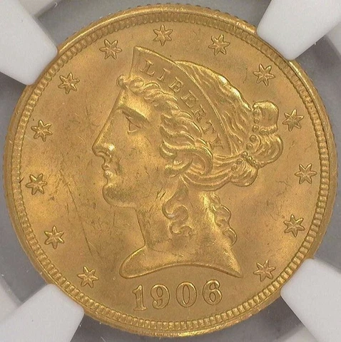 1906 D Liberty Head $5 Gold Coin NGC Graded MS 65 High Grade Strong Strike Cover