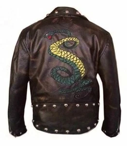 CHAQUETA DE CUERO REAL PARA HOMBRES CHAQUETA REGLA SERPIENTE TÚNEL CAÍDA DESGASTADA - Imagen 1 de 4