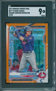 2021 Bowman Chrome Orange Shimmer Refractor Keoni Cavaco 22/25 Twins - SGC 9 - Bild 1 von 2