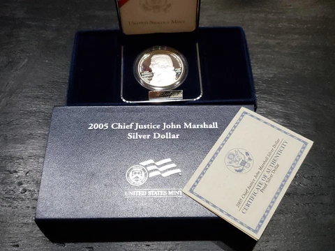 2005 Chief Justice John Marshall Proof Commemorative 90% Silver Dollar w/ OGP Cover