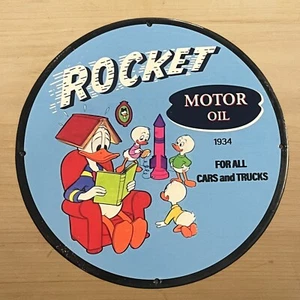 VINTAGE RAKETE MOTORÖL PORZELLANSCHILD DISNEY SERVICE TANKSTELLE PUMPE PLATTE ANZEIGE - Bild 1 von 8