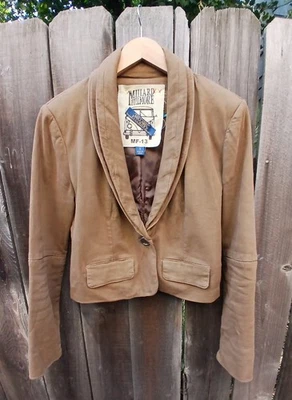 Chaqueta Blazer Corta Millard Fillmore Anthropologie Mezcla Lino Marrón Pequeña Foto 1 de 4