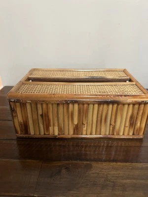 Vintage MCM Bamboo Wood Tissue Box Holder Sturdy Solid Piece - Image 1 of 4