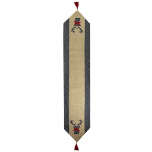 Northlight 80" Blue and Brown Burlap and Plaid Reindeer Christmas Table Runner - Picture 1 of 3